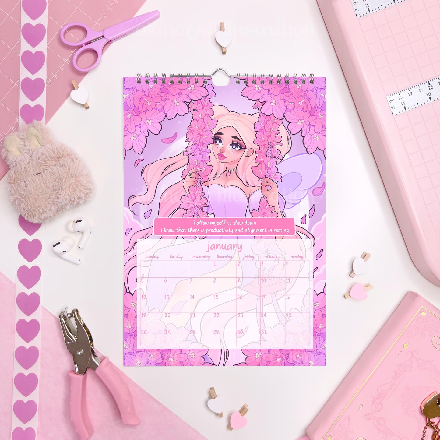 2026 A4 fairy manifestation quotes wall calendar PRE ORDER, whimsical calendar, gift for her, illustrated calendar, fairycore, feminine gift