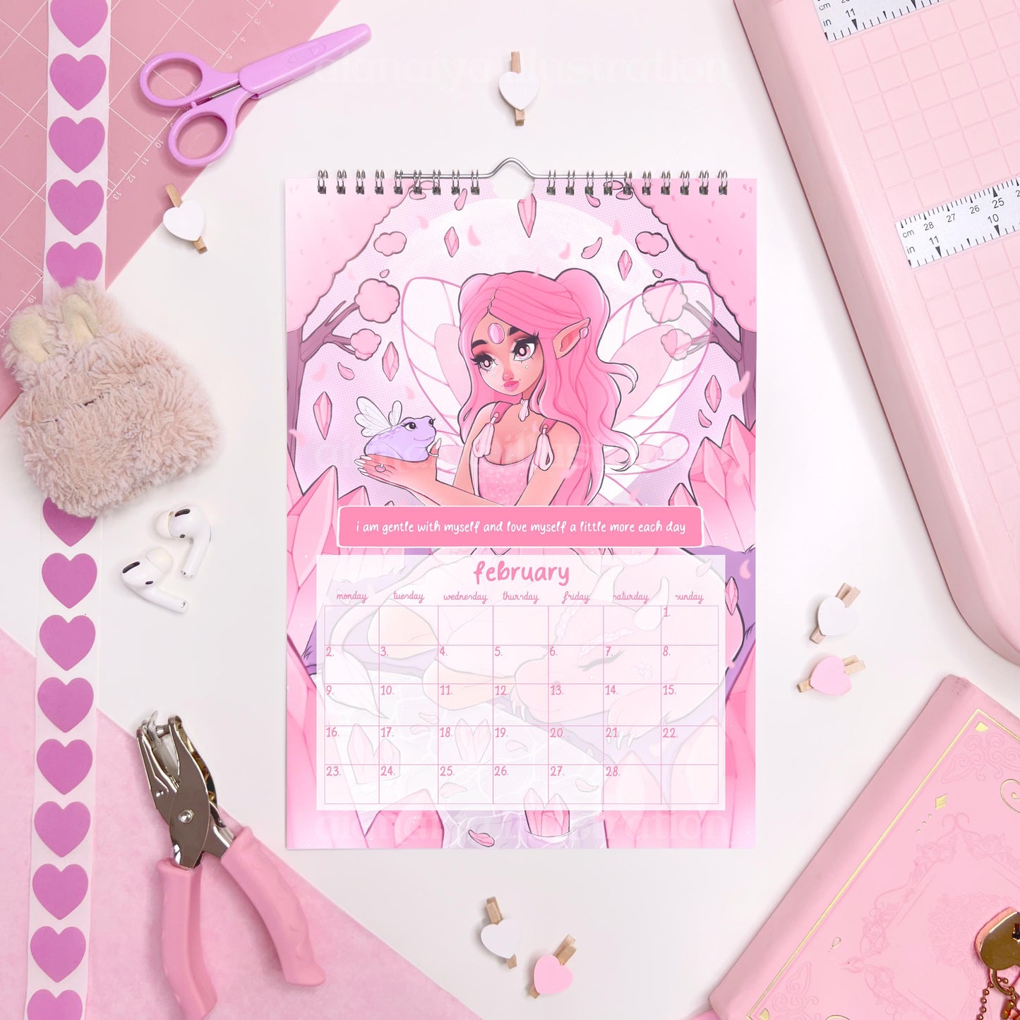 2026 A4 fairy manifestation quotes wall calendar PRE ORDER, whimsical calendar, gift for her, illustrated calendar, fairycore, feminine gift