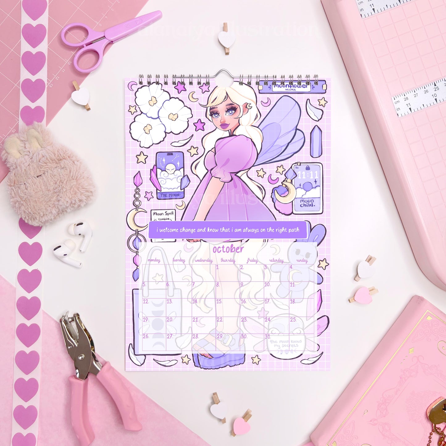 2026 A4 fairy manifestation quotes wall calendar PRE ORDER, whimsical calendar, gift for her, illustrated calendar, fairycore, feminine gift