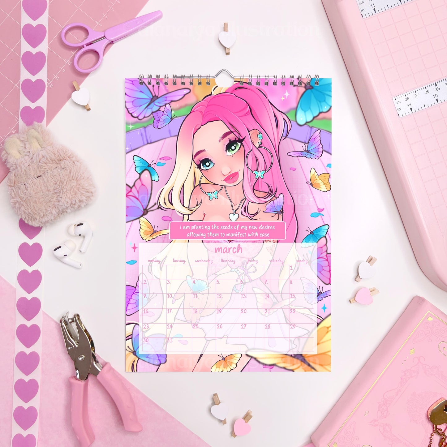 2026 A4 fairy manifestation quotes wall calendar PRE ORDER, whimsical calendar, gift for her, illustrated calendar, fairycore, feminine gift