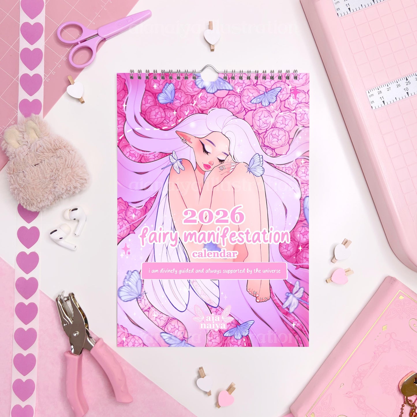 2026 A4 fairy manifestation quotes wall calendar PRE ORDER, whimsical calendar, gift for her, illustrated calendar, fairycore, feminine gift