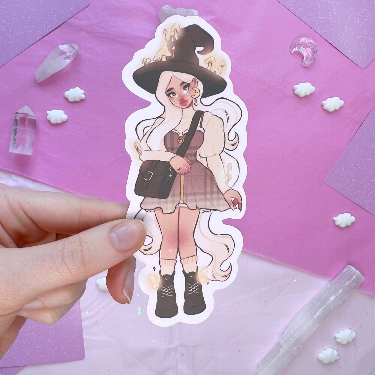 golden mushroom witch die cut sticker flake
