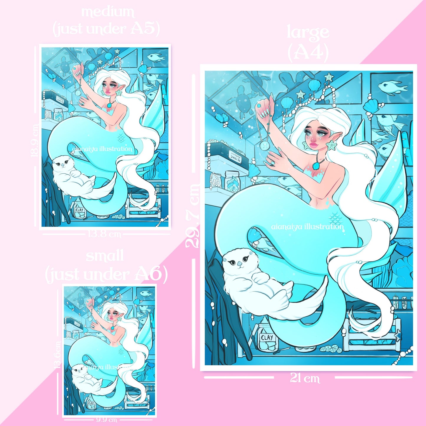 crafting mermaid blue wall art print