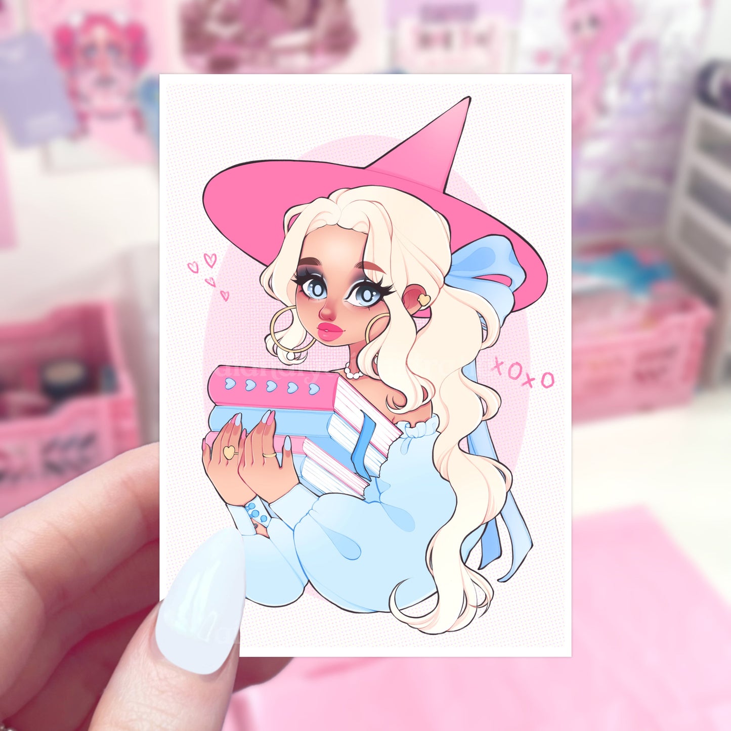 romantic bookish witch print | vibrant wall art | cute girls room wall decor