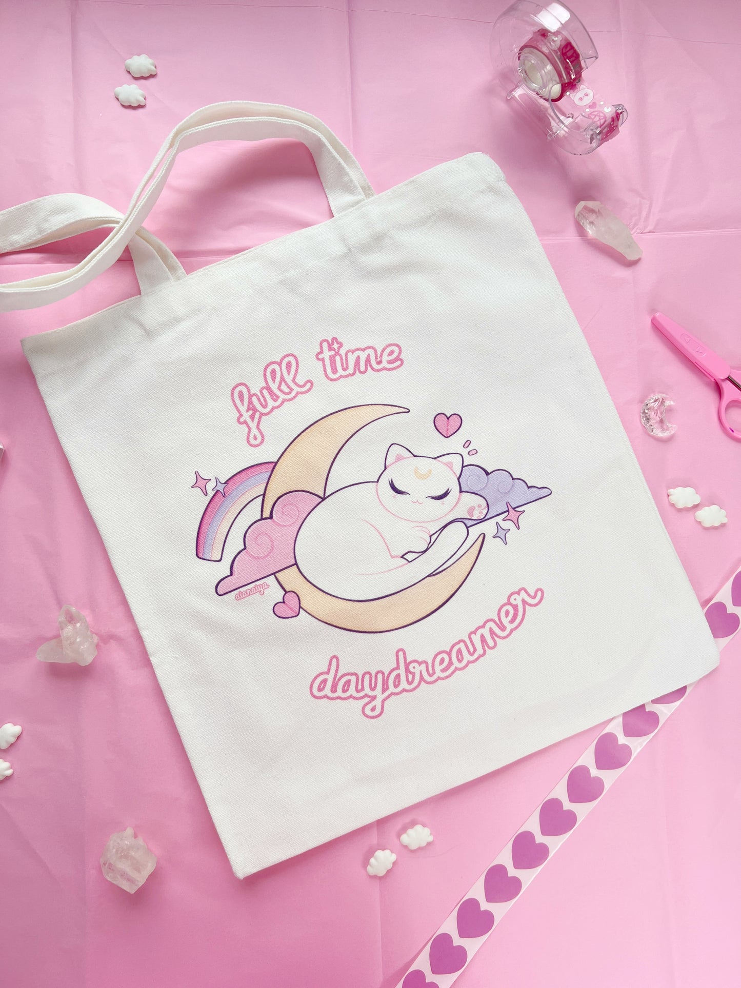 full time daydreamer cat tote bag