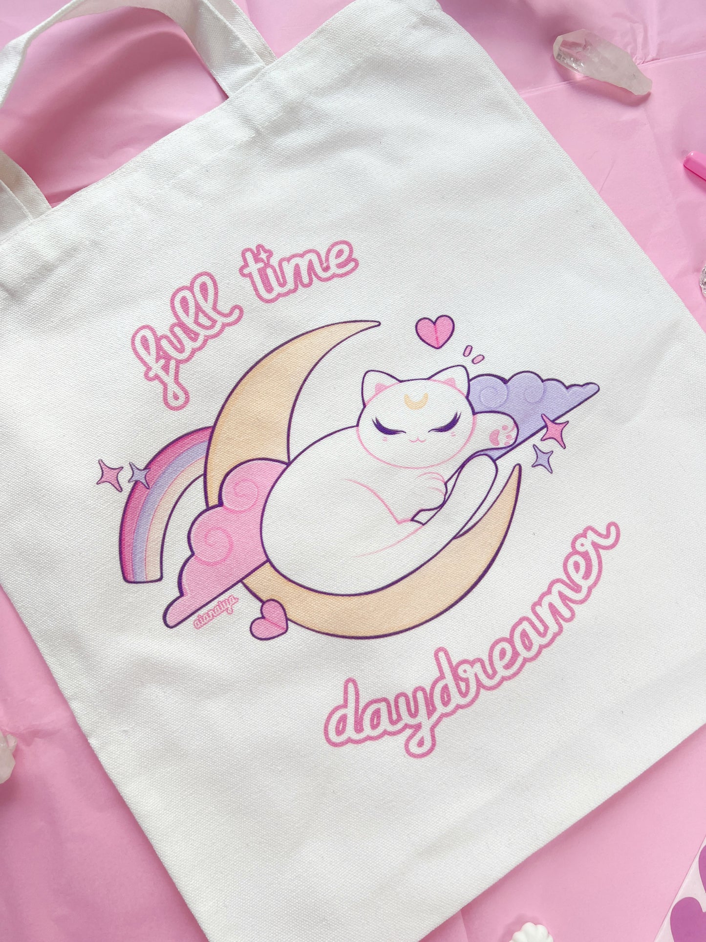 full time daydreamer cat tote bag