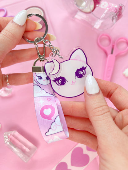 girl power cute cat lanyard keychain