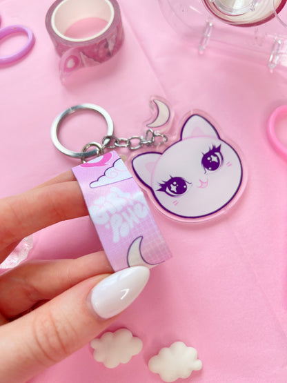 girl power cute cat lanyard keychain