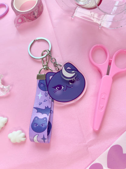 spooky vampire cat purple lanyard keychain