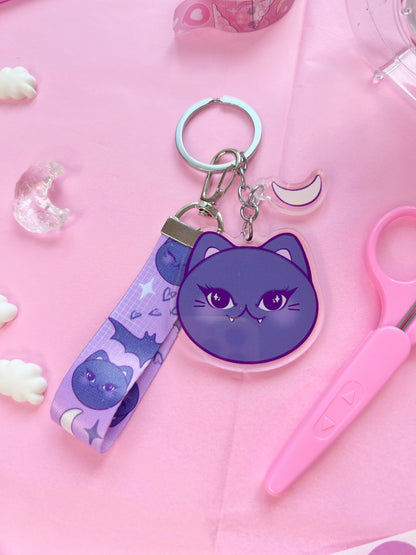 spooky vampire cat purple lanyard keychain