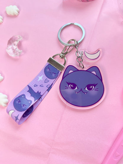 spooky vampire cat purple lanyard keychain