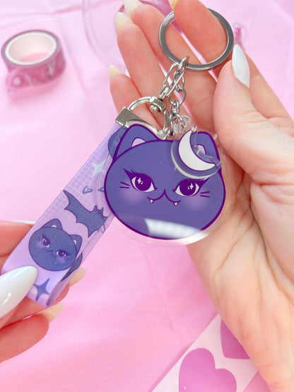 spooky vampire cat purple lanyard keychain