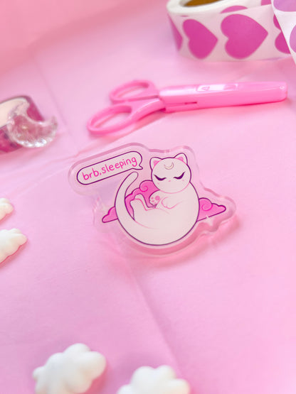 brb sleeping cat acrylic pin