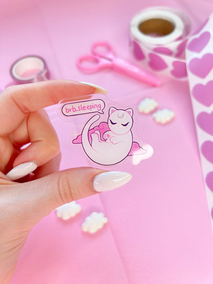 brb sleeping cat acrylic pin