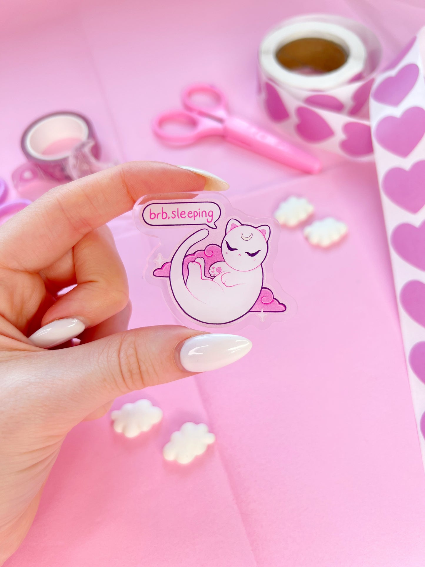 brb sleeping cat acrylic pin