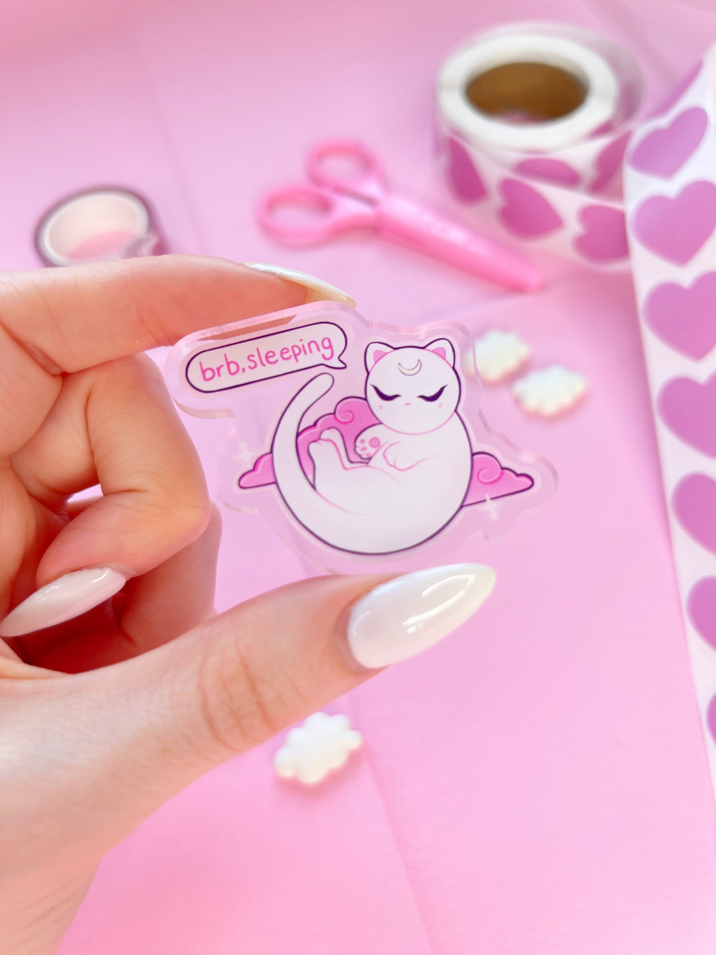 brb sleeping cat acrylic pin