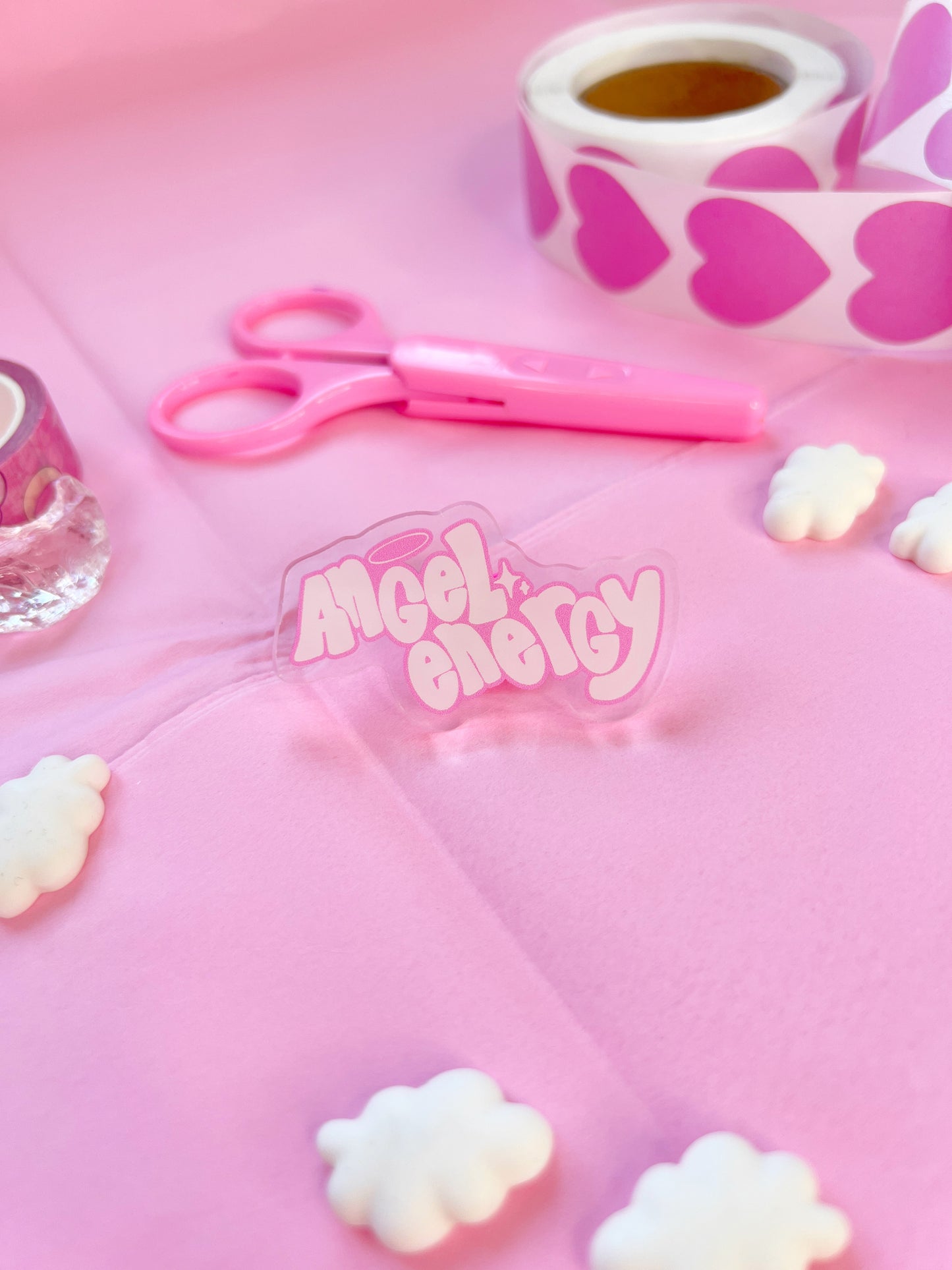 angel energy slogan acrylic pin