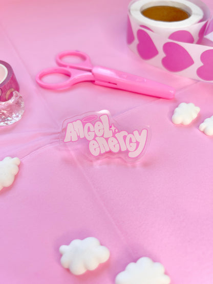 angel energy slogan acrylic pin