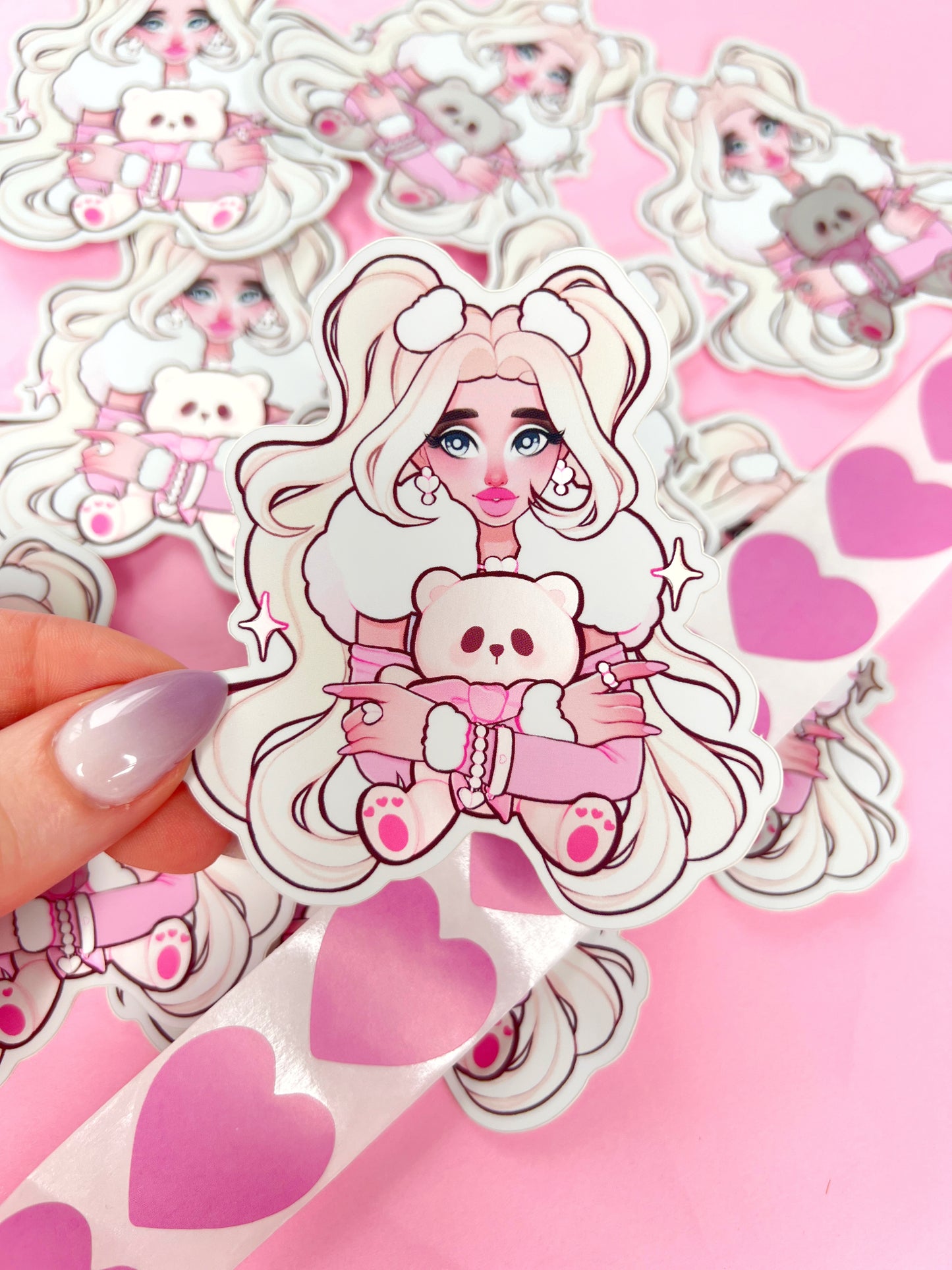 winter princess + chibi bear vinyl mirror sticker