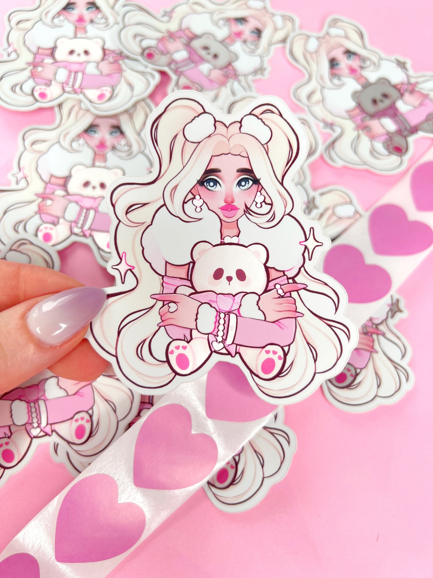 winter princess + chibi bear vinyl mirror sticker