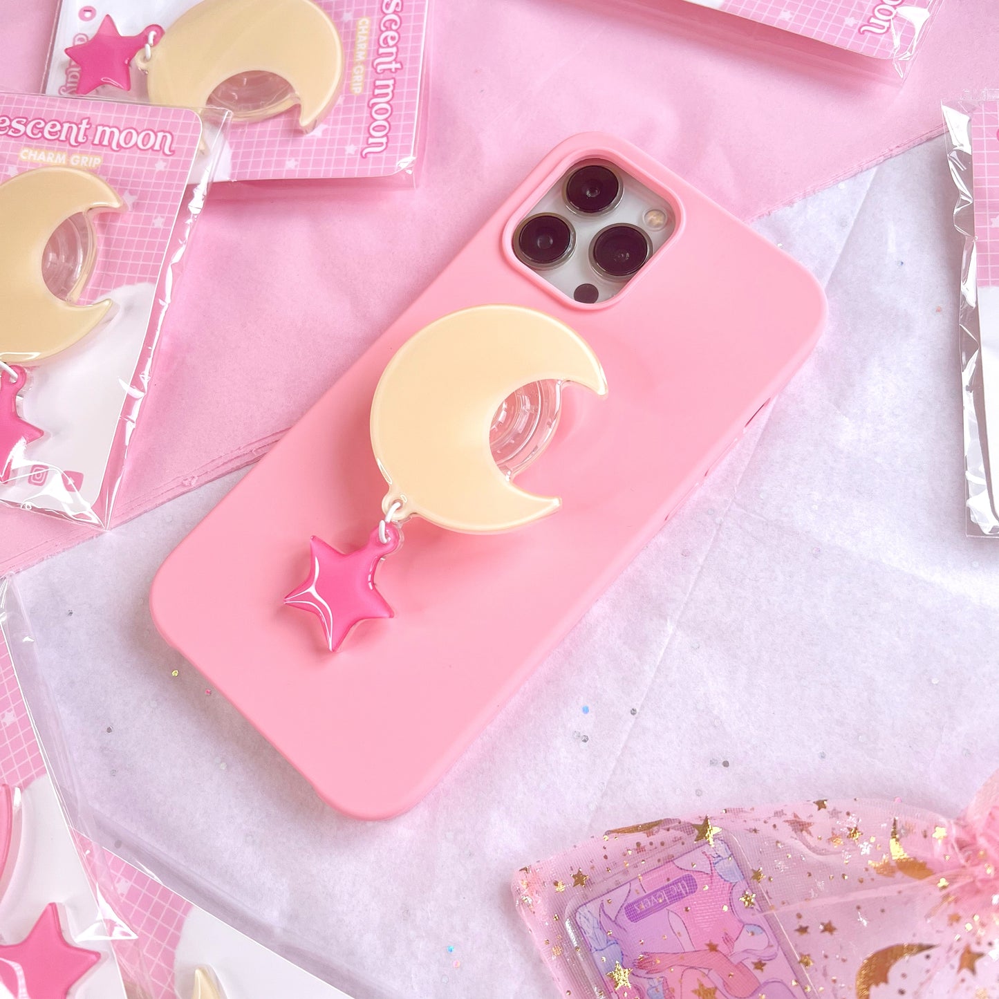 yellow moon charm phone grip