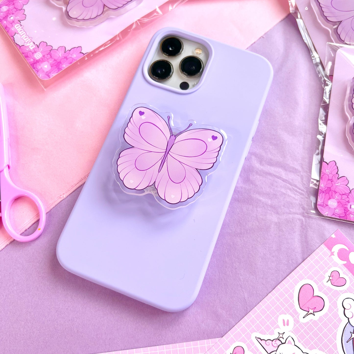 purple butterfly phone grip