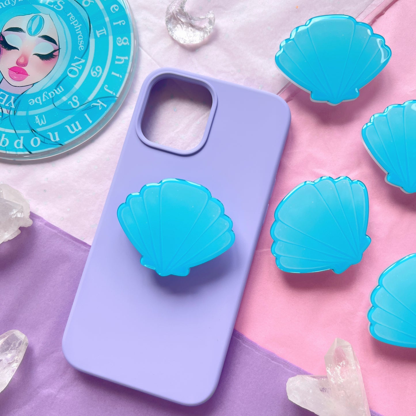 blue summer seashell phone grip