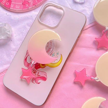 gradient pink and yellow moon charm phone grip