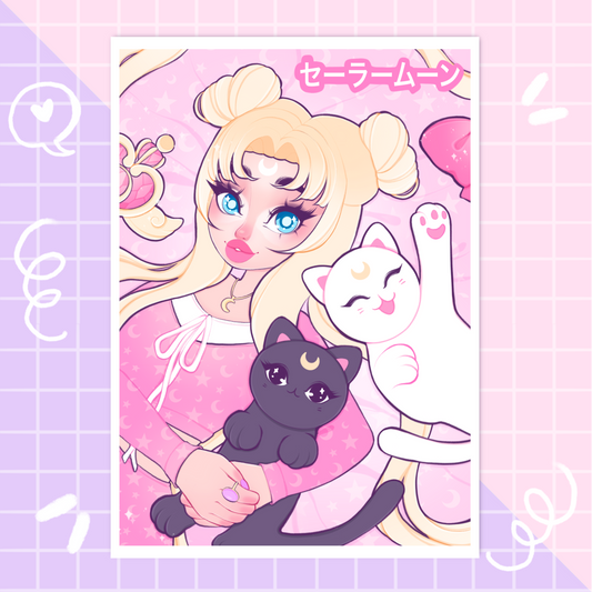 sailor moon + cats wall art print