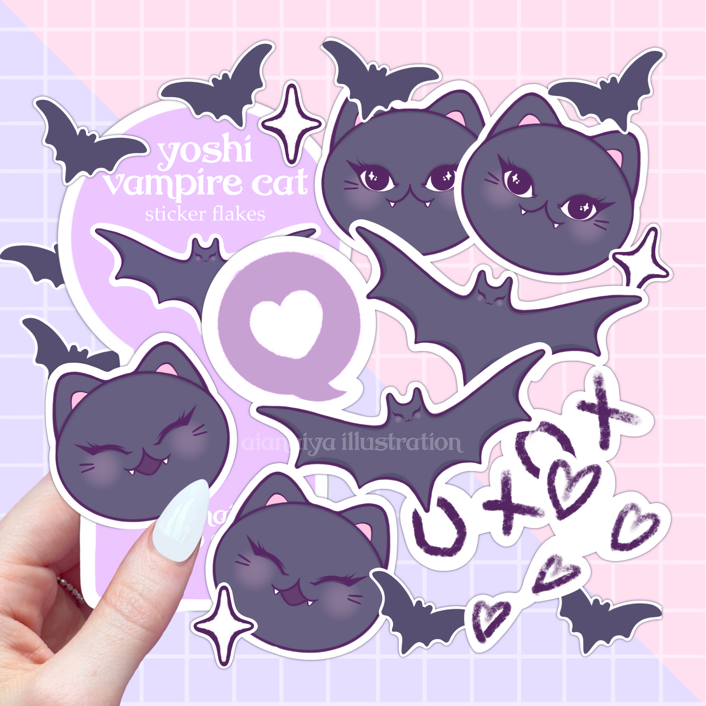 yoshi the vampire cat sticker flakes sticker pack