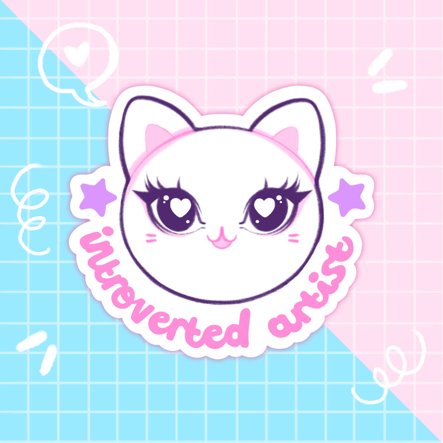 introverted artist cat slogan sticker