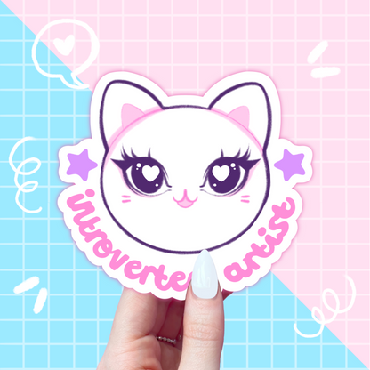 introverted artist cat slogan sticker