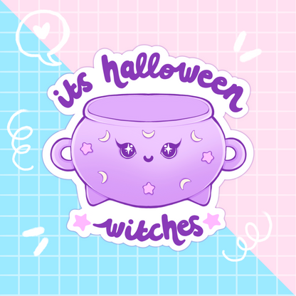 halloween cauldron slogan sticker