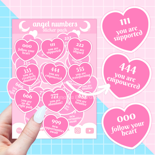 angel number hearts sticker pack