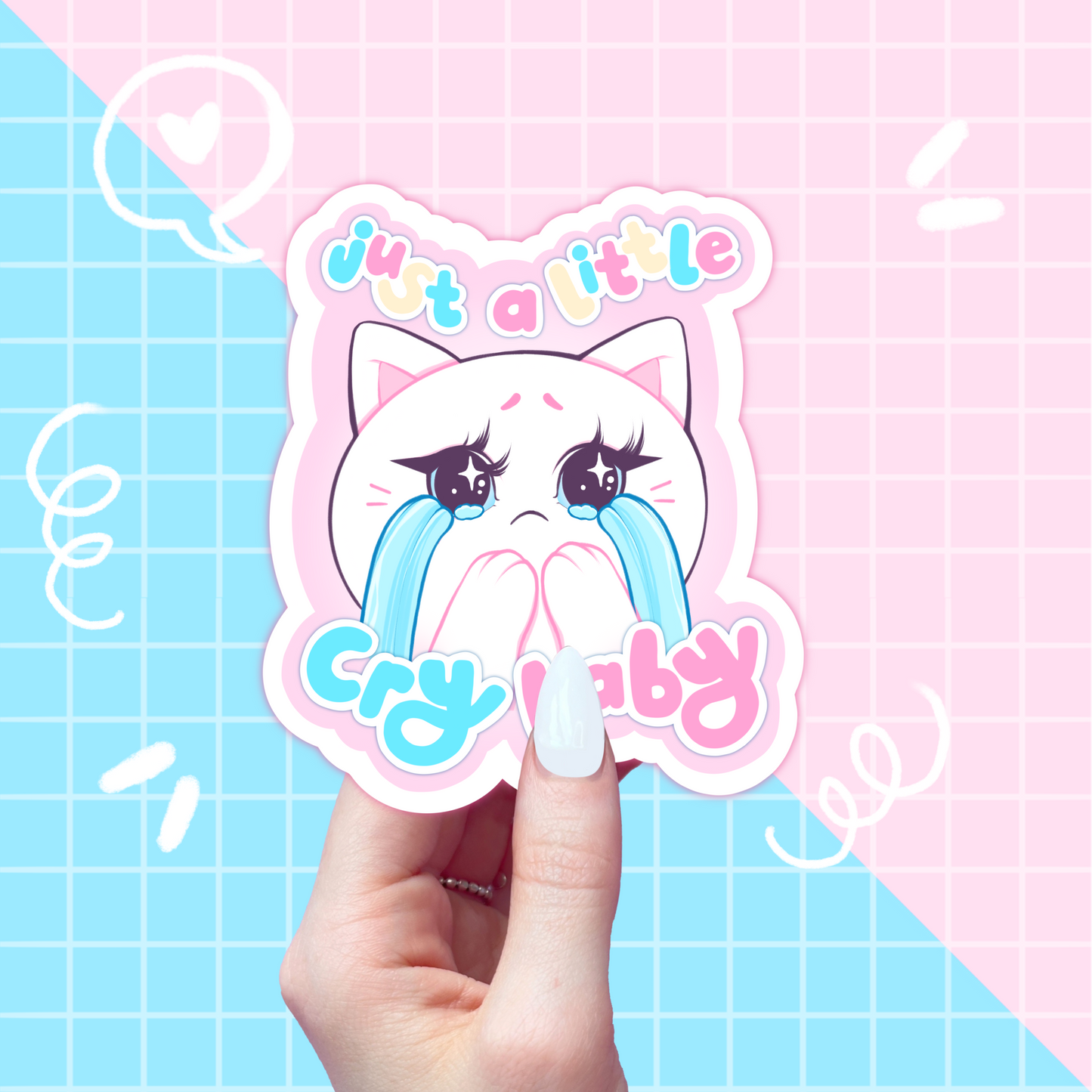 cry baby cat slogan sticker