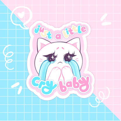 cry baby cat slogan sticker