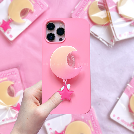 gradient pink and yellow moon charm phone grip