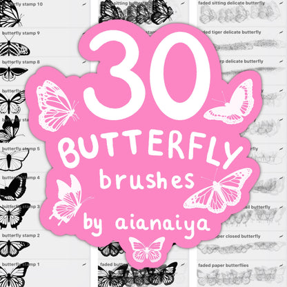 30+ butterfly stamp outline scatter procreate brushes, aianaiya, procreate, digital brushes, digital art, ipad art, digital artist tools