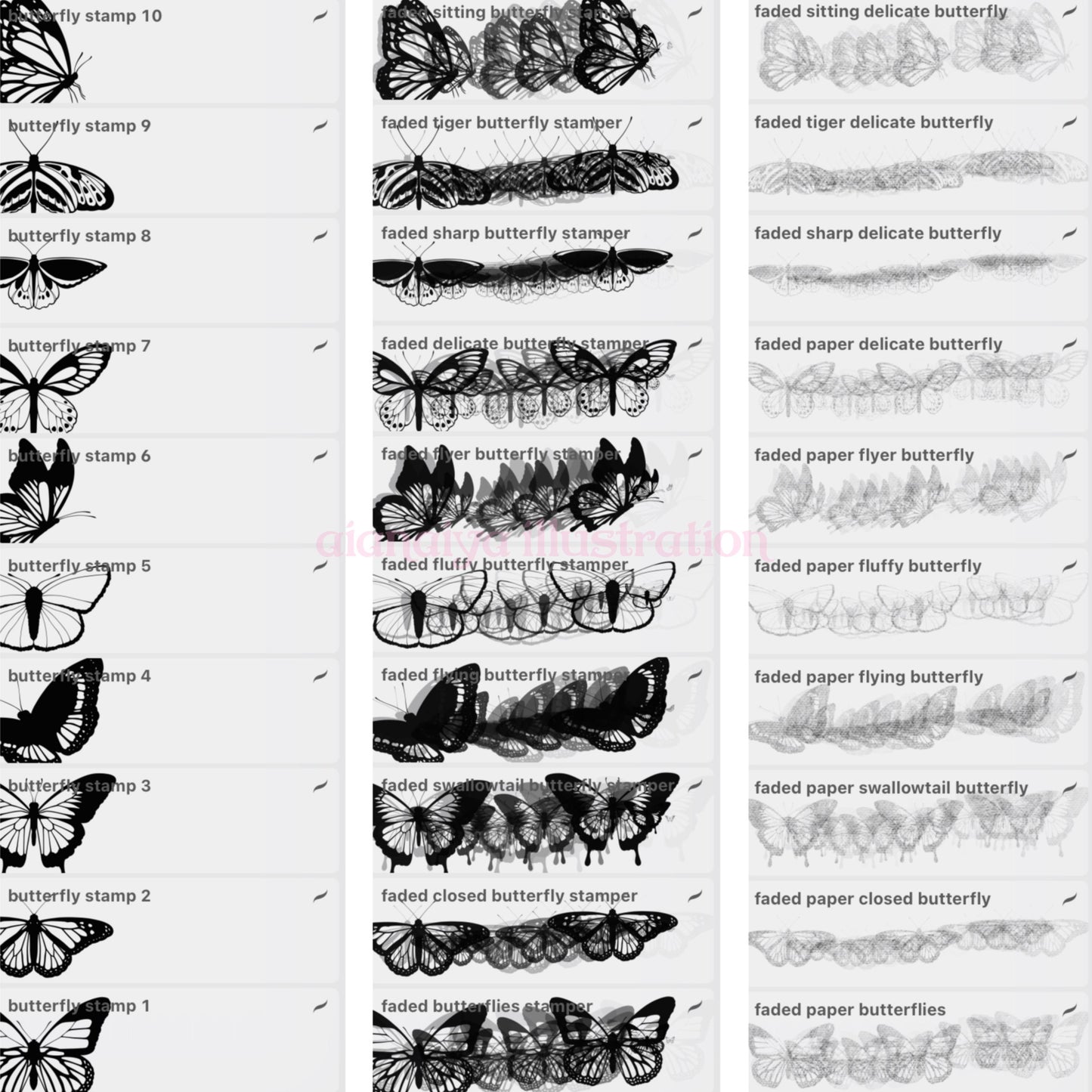 30+ butterfly stamp outline scatter procreate brushes, aianaiya, procreate, digital brushes, digital art, ipad art, digital artist tools