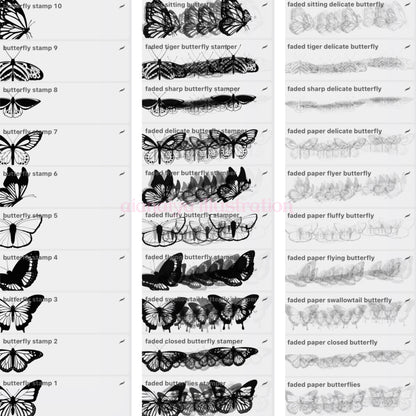 30+ butterfly stamp outline scatter procreate brushes, aianaiya, procreate, digital brushes, digital art, ipad art, digital artist tools