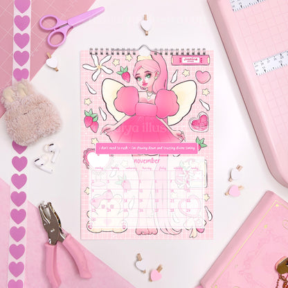 2026 A4 fairy manifestation quotes wall calendar PRE ORDER, whimsical calendar, gift for her, illustrated calendar, fairycore, feminine gift