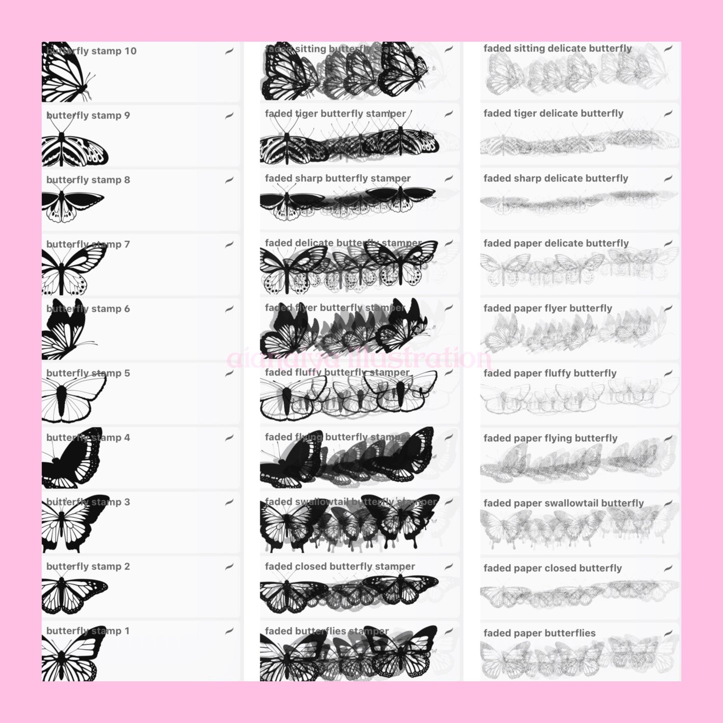 30+ butterfly stamp outline scatter procreate brushes, aianaiya, procreate, digital brushes, digital art, ipad art, digital artist tools