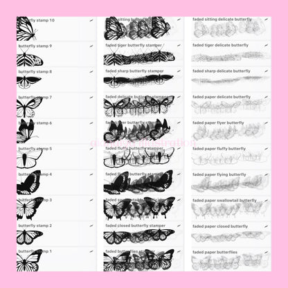 30+ butterfly stamp outline scatter procreate brushes, aianaiya, procreate, digital brushes, digital art, ipad art, digital artist tools