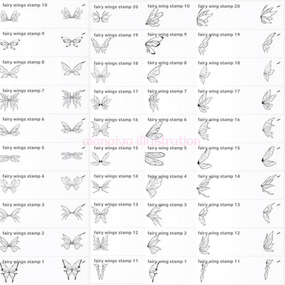 40 fairy wings stamp outline procreate brushes, aianaiya, procreate, digital brushes, digital art, ipad art, digital artist tools