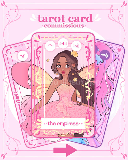 tarot card digital portrait commission, personalised fantasy character, witchy oc, fairy oc, custom bespoke drawing, digital illustration