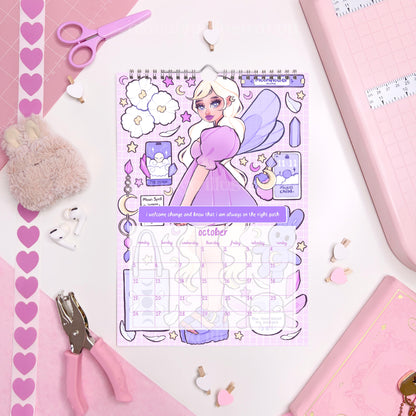 2026 A4 fairy manifestation quotes wall calendar PRE ORDER, whimsical calendar, gift for her, illustrated calendar, fairycore, feminine gift