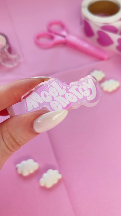 angel energy slogan acrylic pin