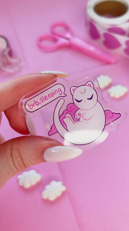 brb sleeping cat acrylic pin