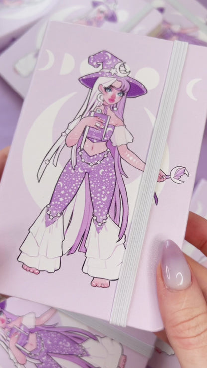 lilac moon and stars witch A6 notebook