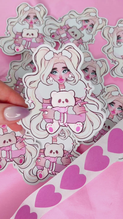 winter princess + chibi bear vinyl mirror sticker